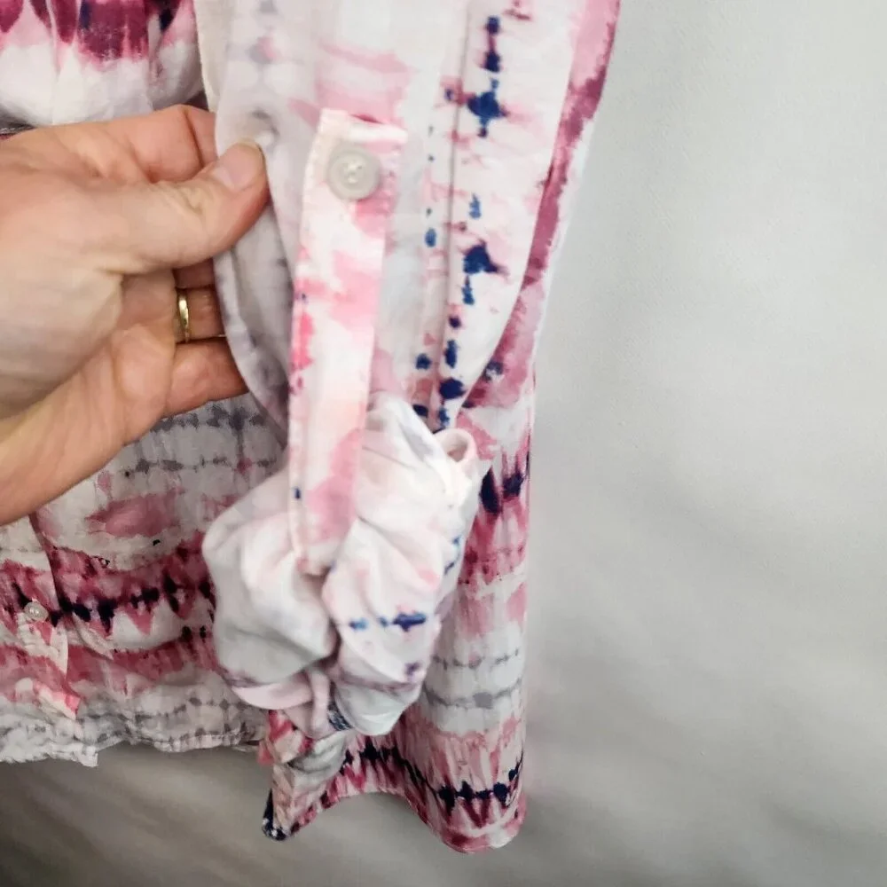 Fate Womens Oversized Hippie Hoodie Small Pink White Tie Dye‎ Button Hem